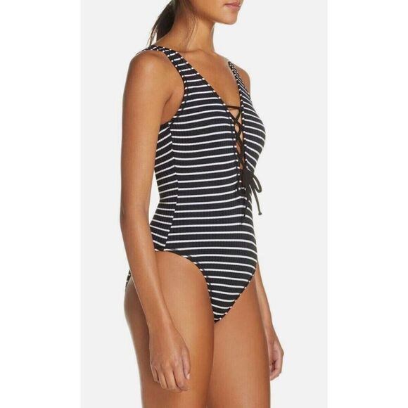 New. Robin Piccone plunge neck lace-up swimsuit. Size 4. Retails $179 - Picture 8 of 12